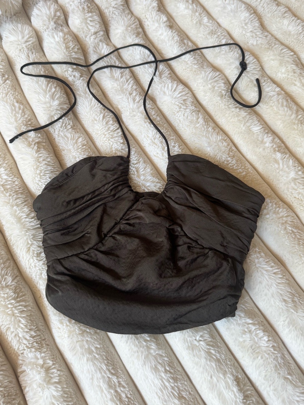 Zara dark olive ruched halter corset top